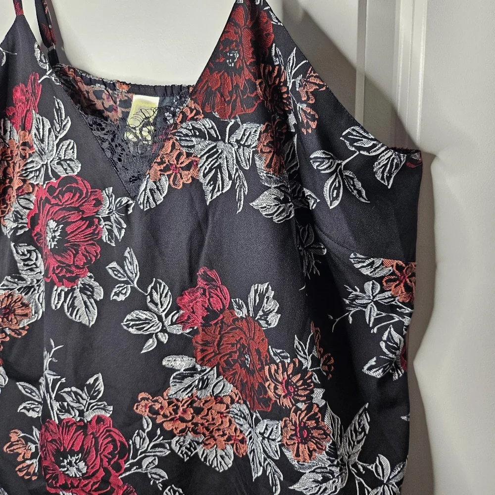 Japna Cami Lounge XL Floral Lace Trim Black Red Romantic Boho Tank Top Summer - Picture 4 of 10